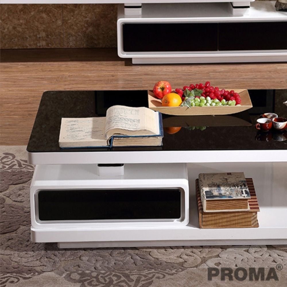 [Pre-order] โต๊ะกลาง ท็อปกระจกสีดำ Proma-TVS-08-01 สีดำ/ขาว_5